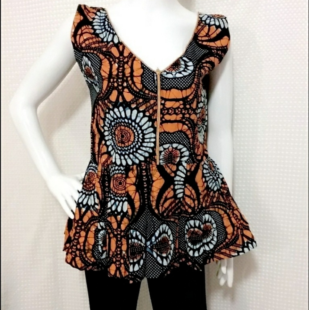 Sleeveless, Zipper Ankara Fashion Blouse